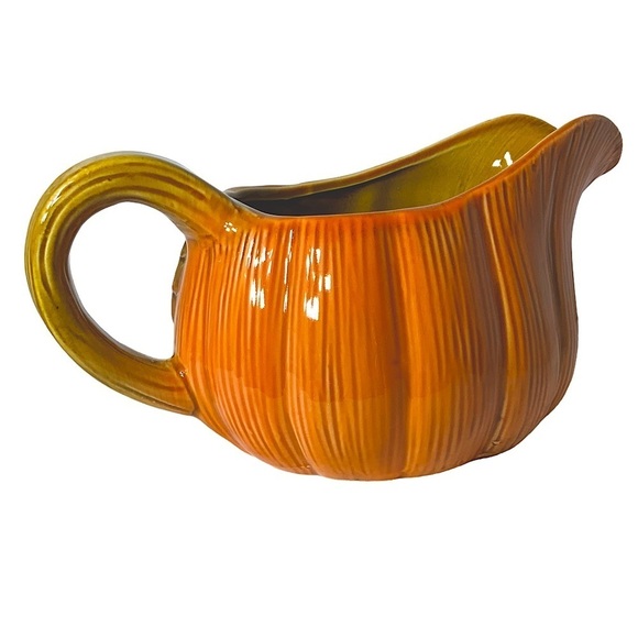 Harvest Pumpkin Gravy Boat Pitcher Hand Painted Glazed Ceramic NEW Merchandise - Picture 3 of 15